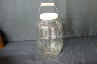 Antique Glass Large Clear Glass Root Beer Barrel Jar 13 " Tall