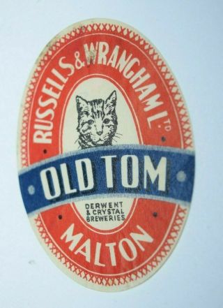 Antique Russells & Wrangham Old Tom British Beer Label Malton Crystal