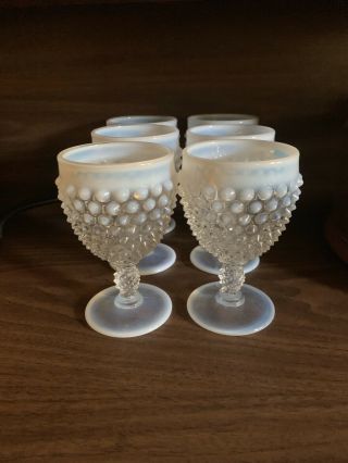 Vintage Fenton Art Glass Hobnail White French Opalescent Water Goblets,  6 Total
