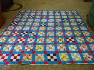 Vintage Handmade Hand - Sewn Quilt Multi Color 85 " X 88 "