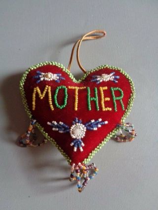 Vintage Beaded Pin Cushion Heart Shaped Mother