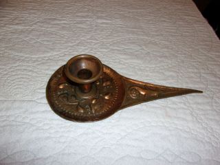 Vintage Handmade - Hand Held Copper Candle Holder W/ Markings / J.  P.  1903