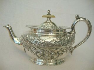 Antique Walker And Hall Silver Plate Chased Repousse Bachelor Breakfast Teapot