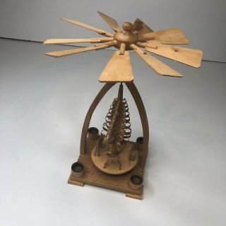 Vintage German Christmas Pyramid Candle Carousel Windmill Deer Family Tree