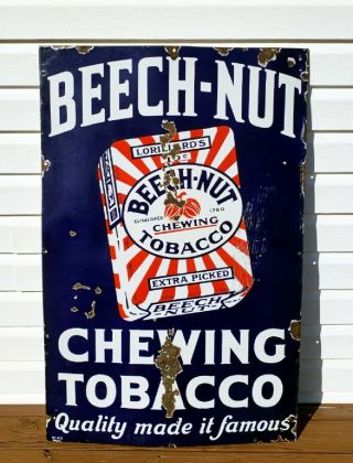 VINTAGE 1930 ' s BEECH - NUT CHEWING TOBACCO PORCELAIN METAL 46 