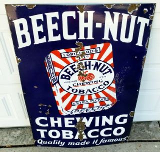 VINTAGE 1930 ' s BEECH - NUT CHEWING TOBACCO PORCELAIN METAL 46 