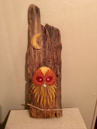 Owl Wall Decor Vintage String Art Mid Mid Century Hand Crafted Wood