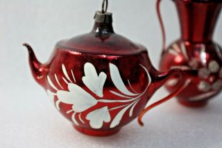 Lovely Antique Set of 3 Red Mercury Glass Hand Painted Christmas Ornaments 2