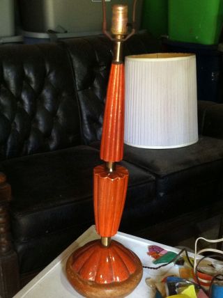 Vintage Atomic Era Mid Century Orange Drip Gold Glaze Tapered Ceramic Table Lamp