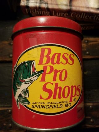Bass Pro Shop Vintage Tin Can Red Storage Container W Lid 5 " Filled With Worms.