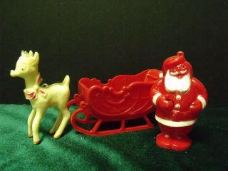 Vintage Irwin Sleigh,  Candy Santa Ornament & Rudolph Reindeer