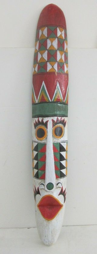 1 Vintage Hand Carved Painted Tribal Wood Mask Sculpture Wall Hanging Multi 38 "