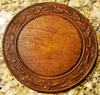 12 " Antique Wooden Bread Board German Round Carved Leaf Pattern Lord 