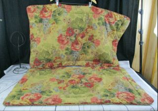 2 Vintage Croscill Home King Pillow Shams Brown Red Floral Plaid Edge