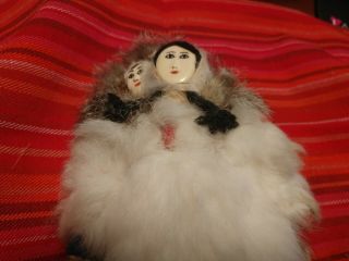 Vintage 10” Handmade ALASKAN Artist ESKIMO DOLL W/Baby Authentic Fur Clothing 3
