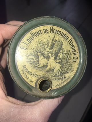 Antique E I Dupont Gun Powder Co Shotgun Smokeless Advertising Tin Dogs