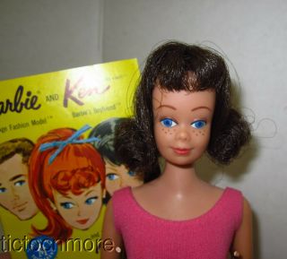 Vintage Barbie Friend Midge Doll Brunette W/ Pink,  Red Swimsuit & Stand