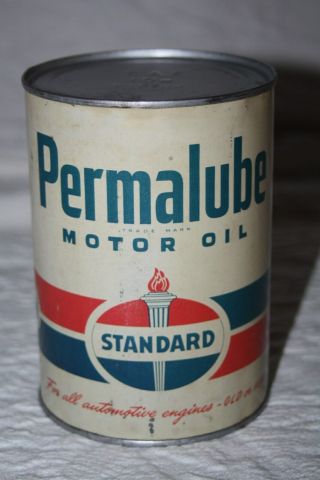 Vintage Standard Oil Permalube Motor Oil 1 Quart Metal Sae 10w Can