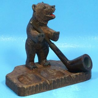 Antique Swiss Black Forest Wood Carved Pipe Holder/display/stand Bear Brienz