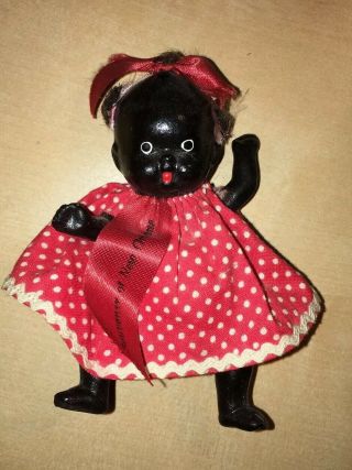 Vintage Bisque Americana Black 3.  5” Cute Baby Doll " Souvenir Of Orleans”
