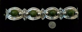 Vintage Mexican Sterling Silver Hinged Bracelet With Green Stones