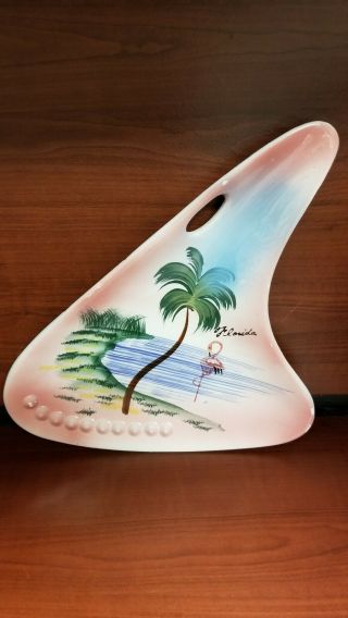 1950 ' s Pink Boomerang Florida Souvenir Ashtray With Flamingo And Palm Tree. 2