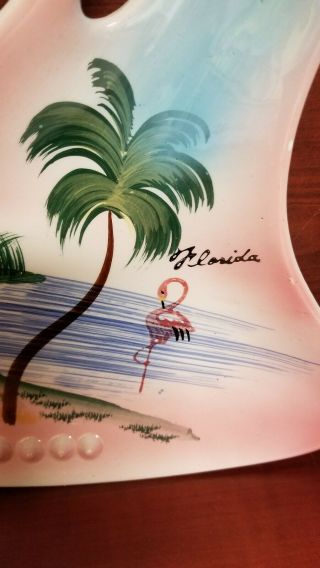 1950 ' s Pink Boomerang Florida Souvenir Ashtray With Flamingo And Palm Tree. 3