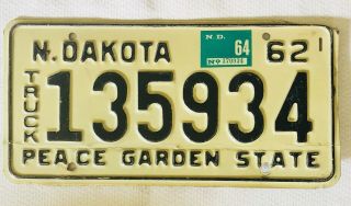 Vintage 1962 North Dakota Truck License Plate Tag
