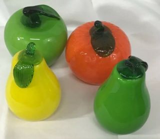Vintage Assorted Murano Hand Blown Glass Fruit 2 Pears Apple Berry