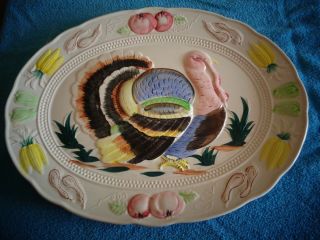Vintage Large Ceramic 14 " X 19 " Turkey Thanksgiving Platter Plate