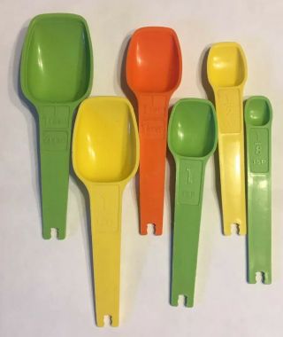 Vintage Tupperware Nesting Measuring Spoons Mixed Harvest Colors SET Of 6 2