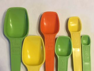 Vintage Tupperware Nesting Measuring Spoons Mixed Harvest Colors SET Of 6 3