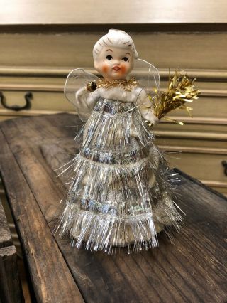 Antique Vintage Christmas Tree Topper Tinsel Angel