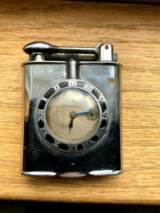 Rare Vintage 1920s Art Deco Cigarette Lighter With Clock