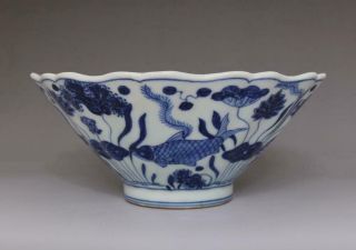 Antique Porcelain Chinese Blue and White Bowl Xuande Marked - fish 2