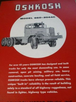 Oshkosh Model 66d - 2044c Trucks Sales/specifications Brochure,  Circa 1960 