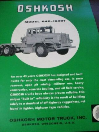 Oshkosh Model 64d - 1638t Trucks Sales/specifications Brochure