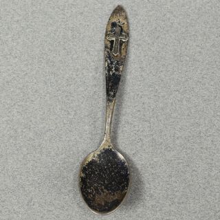 Vintage Sterling Silver Baby/ Demitasse Spoon With Religious Cross Handle - - 841
