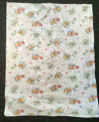 VINTAGE WINNIE THE POOH FLANNEL BABY RECEIVING BLANKET Plaid Balloons Beacon 2