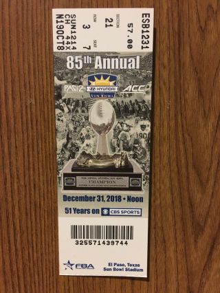 2018 Sun Bowl 12/31/18 Stanford Cardinals Vs.  Pittsburgh Panthers Ticket