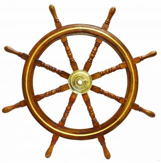 Maritime Ships Wheel 36 " Captains Wheel Wall Sculpture Wooden Marine Decor
