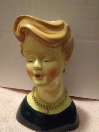 Vintage 6 " Ceramic Ladies Head Vase Porcelain Planter