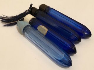 Grouping of 4 Vintage EVENING IN PARIS Cobalt Blue Glass Perfume Vial Bottles 2