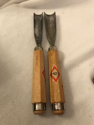 Vintage Bracht 9 - 25 And 10 - 30 Gouge Chisel Woodworking Tools Wood Handle