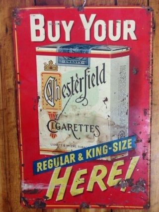 Vintage Chesterfield Cigarette Tin Sign Patina Tobacco Antique