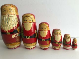 Vintage Wood Santa Nesting Doll Christmas Decoration Toy 6 Piece Hand Painted