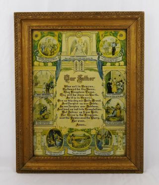 Antique Vintage Religious Lithograph Print Ten Commandments Lord 