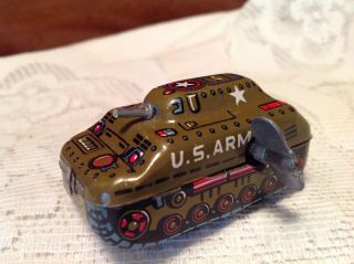 Vintage 2 - 1/4 " Tin Litho Wind Up U S Army Tank - Japan