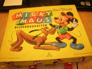 Antique Rare 1950s - 60s Disney Micky Maus Bilderbaukasten Picture Cubes With Il
