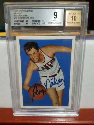 1996 Topps Stars Reprint 1948 George Mikan Rc On Card Autograph Auto Bgs 9/10